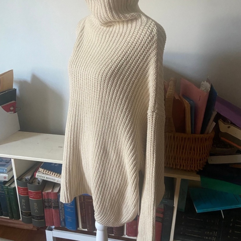FREE PEOPLE Oversize COTTON BLEND RIB KNIT SWEATER-SzL Funnel neck NWT -SPRING - Picture 8 of 9